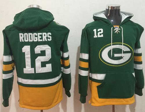 Nike Packers #12 Aaron Rodgers Green/Gold Name & Number Pullover NFL Hoodie - Click Image to Close